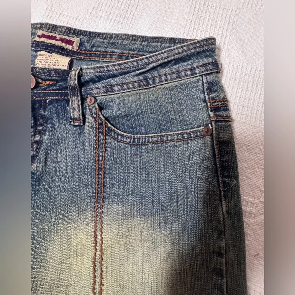 Y2K Jou Jou Gray Wide-Leg Jeans with Brown Zigzag Embroidery
